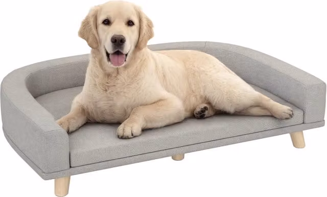 Letto per cani grande Minimal con cuscino lavabile e gambe in legno, Grigio, L: 98 cm, P: 67 cm, H: 25 cm