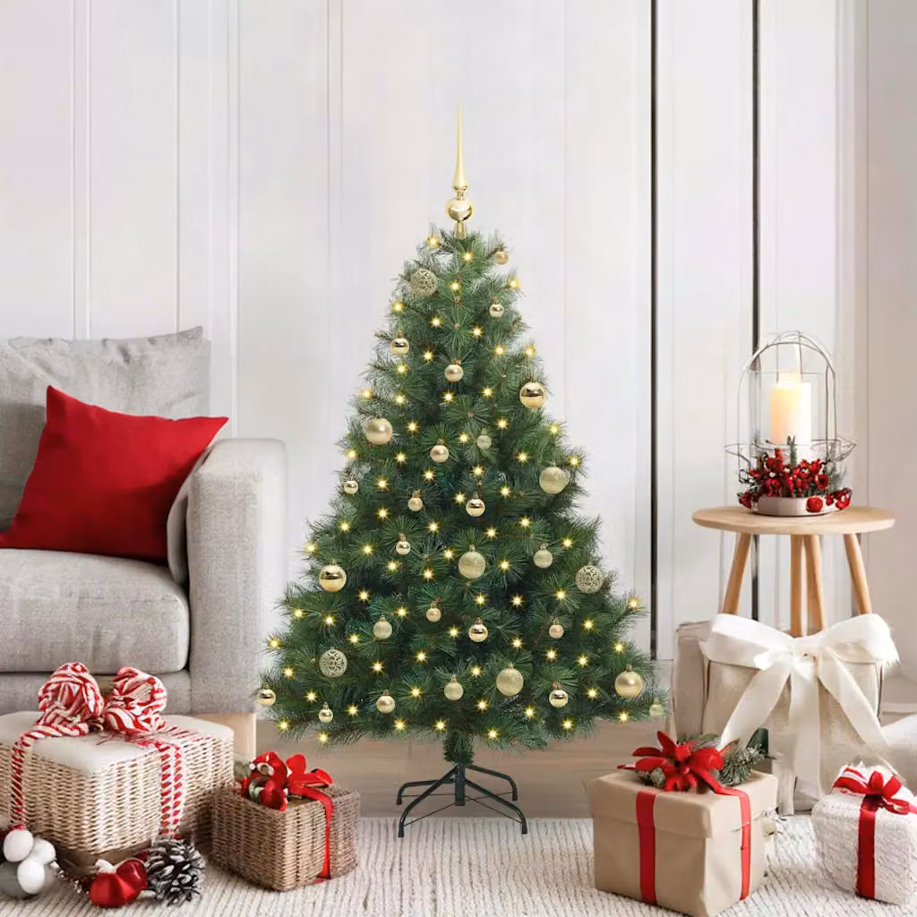 Albero di Natale artificiale moderno vidaXL verde con 150 LED luce bianca calda in PE e PVC, Altezza: 120 cm
