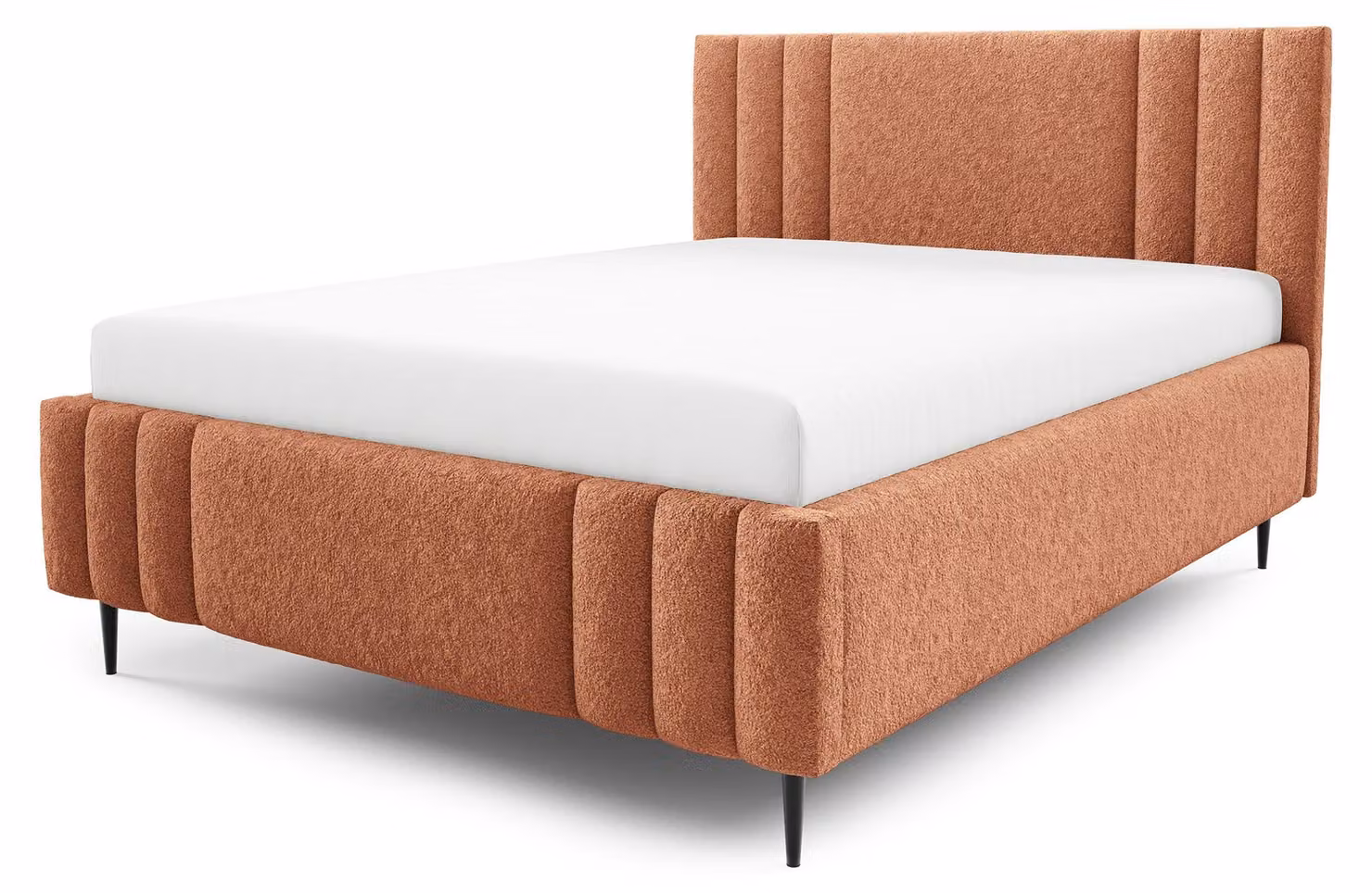 Letto imbottito con contenitore e falda in tessuto effetto rame, dimensioni 180 x 200 cm