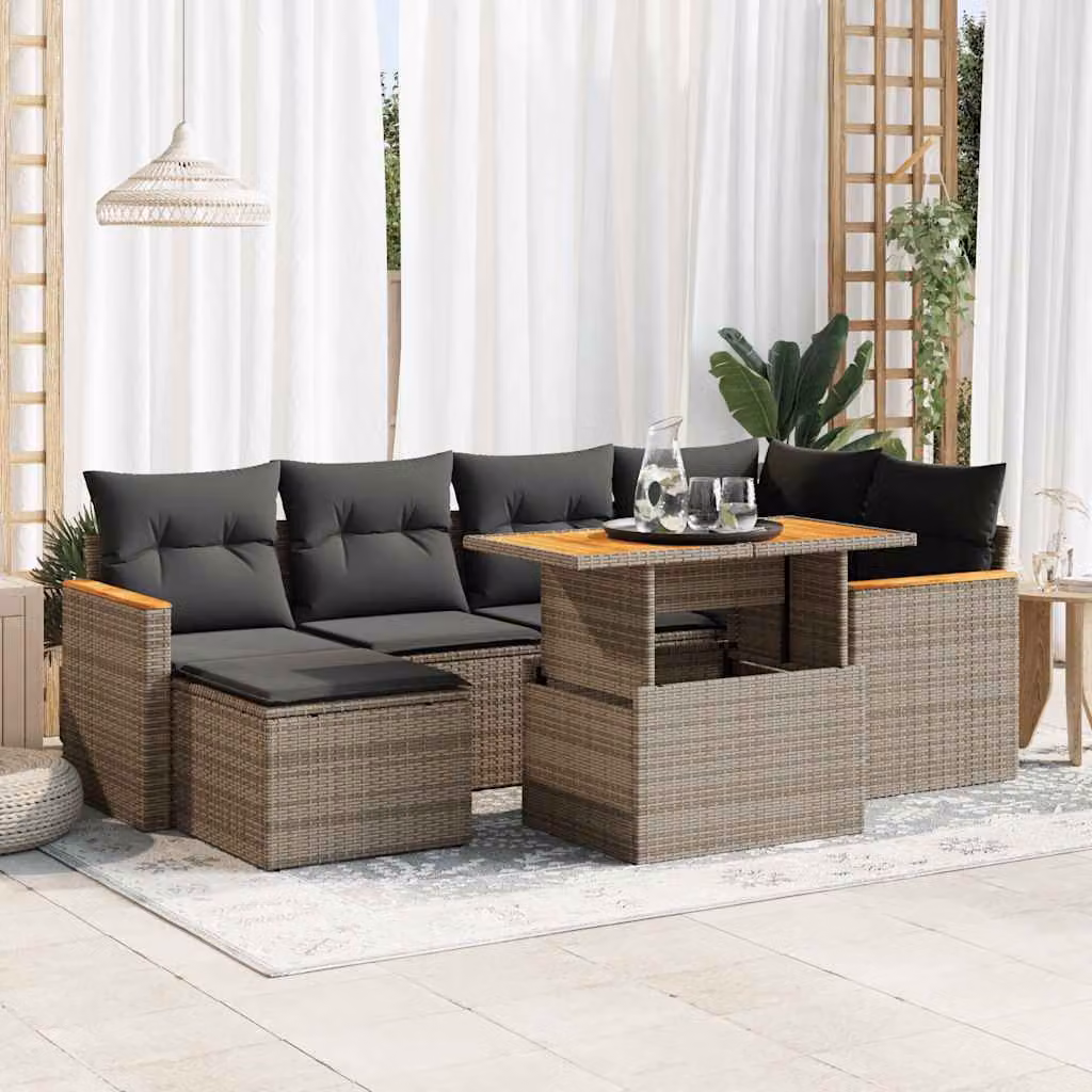 Maison Exclusive - Set Divani da Giardino 7pz con Cuscini Grigio Polyrattan Acacia
