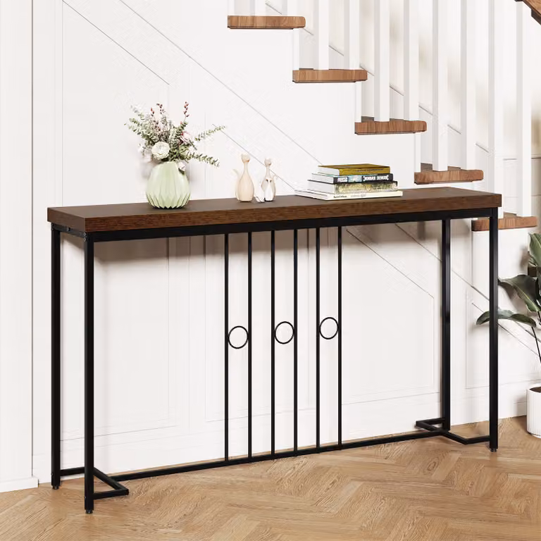 Tavolo consolle industriale Costway in legno e metallo marrone, ideale per soggiorno, camera o corridoio, Larghezza: 140 cm