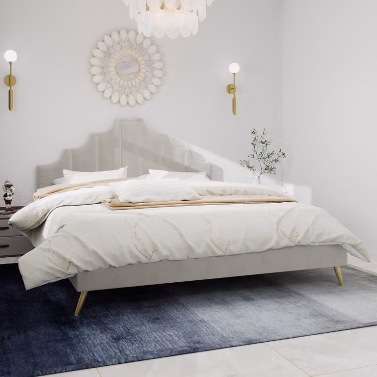 Sweiko Letto moderno minimalista morbido, testata confortevole e morbida, 140x200CM, beige, mobile multifunzionale per la camera da letto, rete bassa senza asta di sollevamento, non include il materasso.
