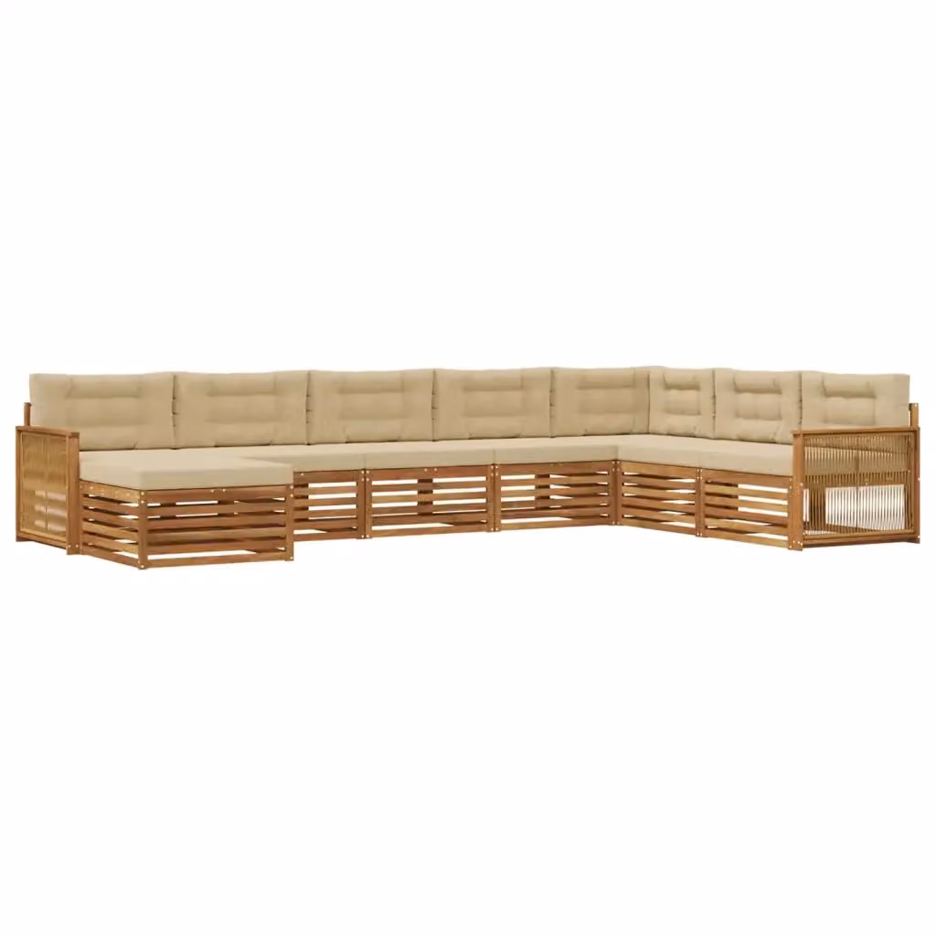 Set di divani da esterno a L vidaXL in legno di acacia con cuscini beige e sabbia composto da 8 pezzi – 2