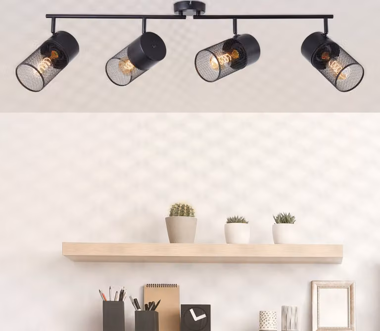 BRILLANTE plafoniera nera KAMOLO | barra di faretti a quattro fiamme con attacco E27 max. 40 watt | larghezza 108 cm | metallo