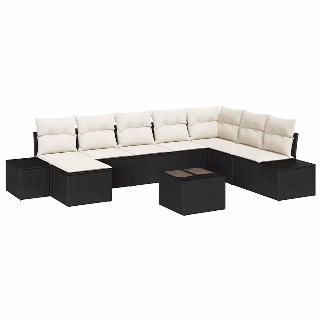 Set Divano da Giardino Moderno vidaXL in Polyrattan Nero con Cuscini e Tavolino da 9 Pezzi – 2