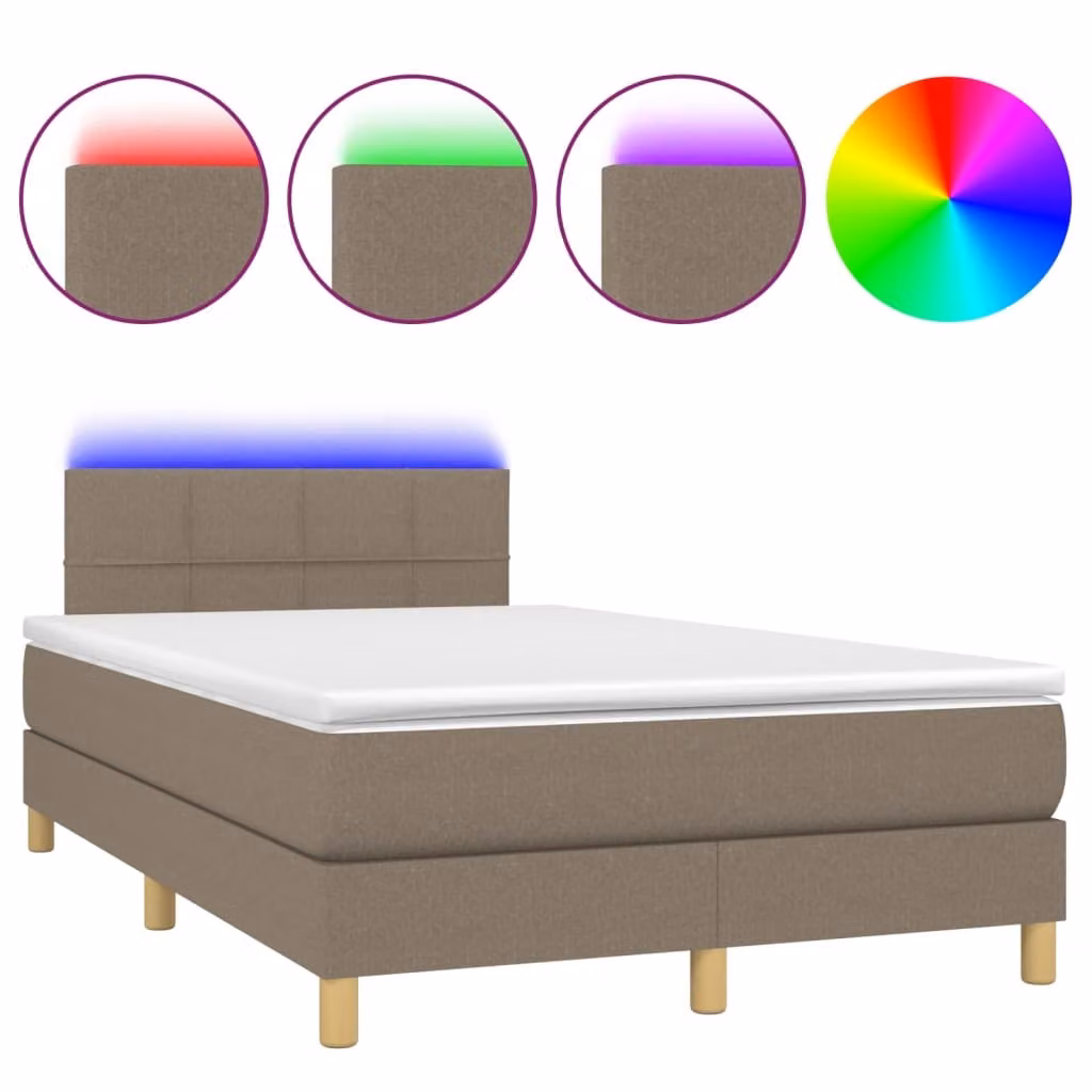 Letto a Molle con Materasso e LED Tortora 120x200cm in Tessuto