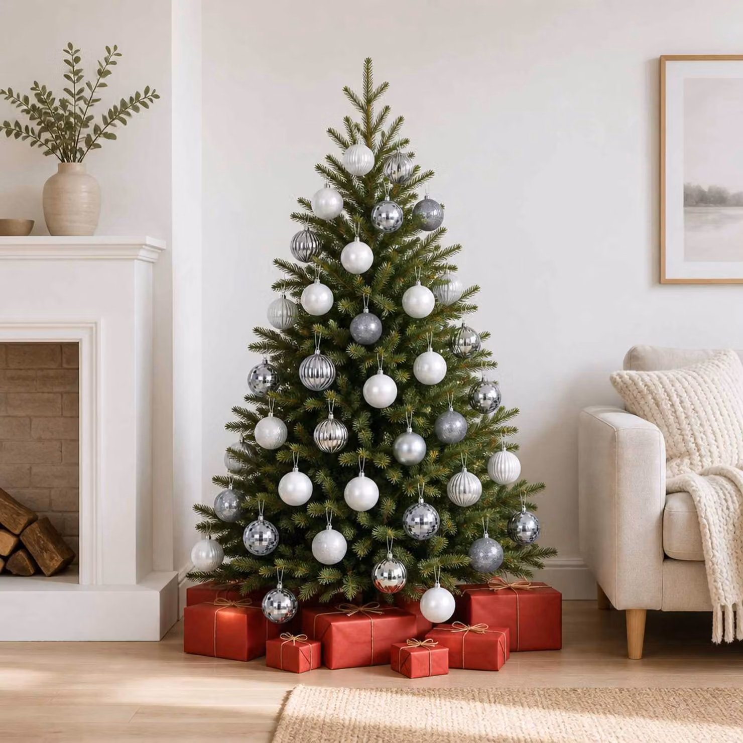 vidaXL Set di Palline di Natale 50 pz Bianco e Grigio 8 cm Polistirolo