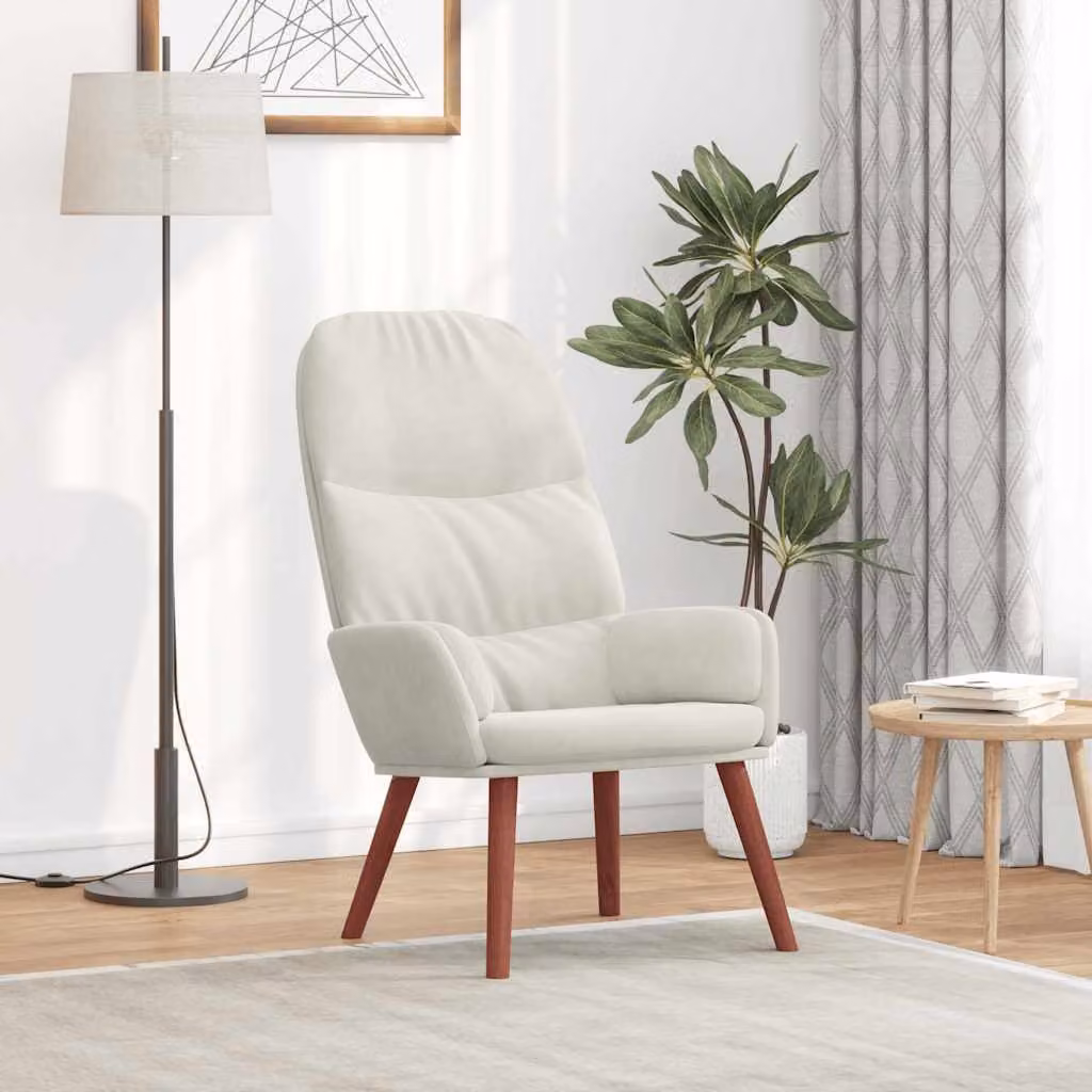 Sedia Relax vidaXL in Velluto Bianco e Beige con Braccioli e Struttura Moderna