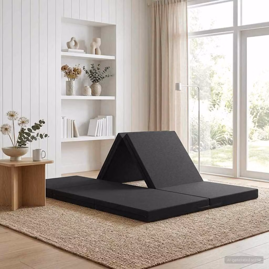 vidaXL Divano Letto Pieghevole Moderno in Tessuto Nero con Rivestimento Rimovibile L: 140 cm, P: 200 cm, H: 15 cm