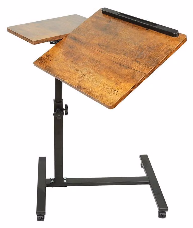 Tavolo da lavoro su ruote, regolabile in altezza, con piano per laptop, dimensioni 60 x 34,5 x 58-90 cm, in legno di ciliegio