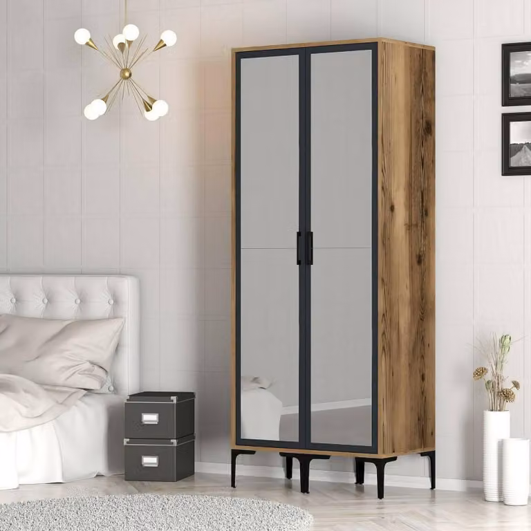 Dmora Guardaroba 2 Ante Bagnone 47.5x201.4h cm Nero Antracite, Appendiabiti 2 Ante