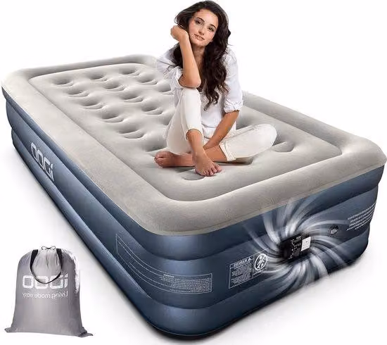 Letto gonfiabile singolo con pompa integrata, 190x100x46 cm, 250 kg, ideale per il campeggio