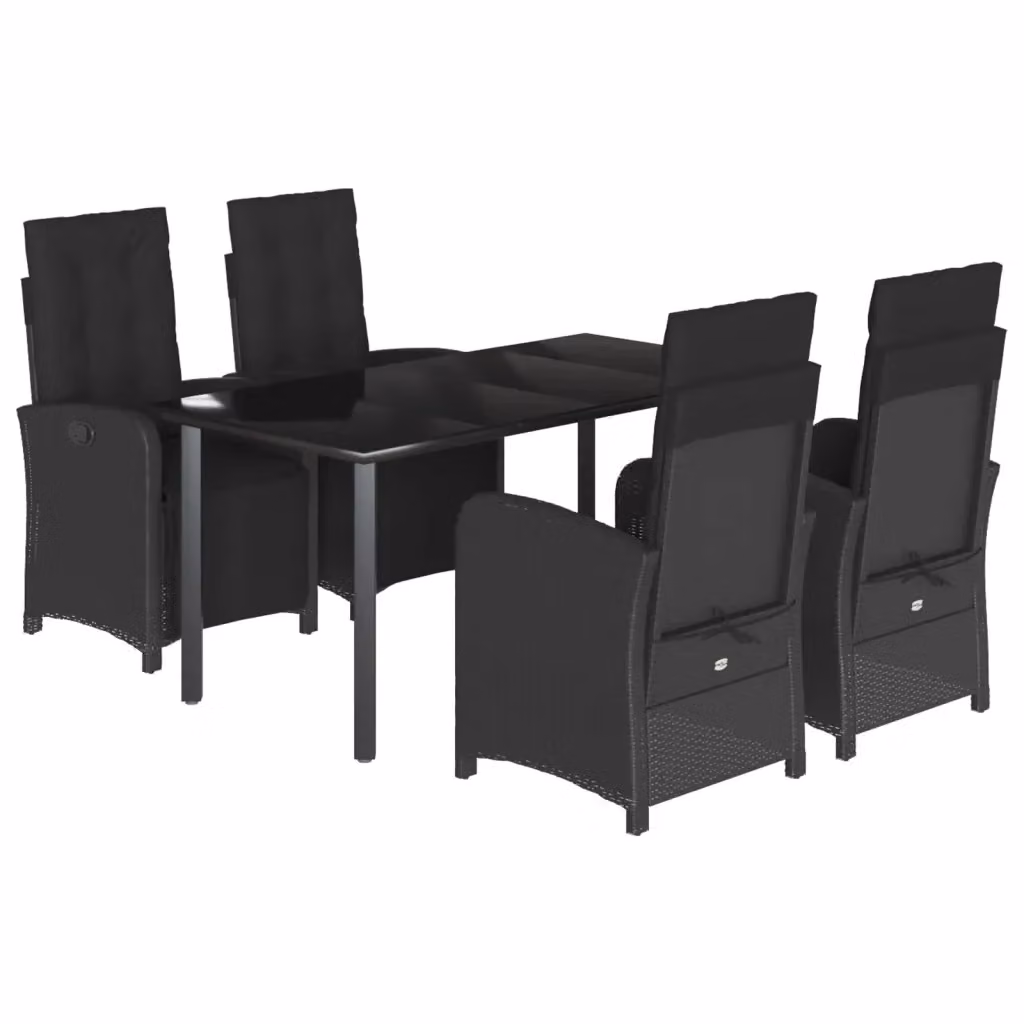 vidaXL Set da Pranzo da Giardino 5 pz in Polyrattan Nero con Cuscini e Tavolo in Vetro – 2