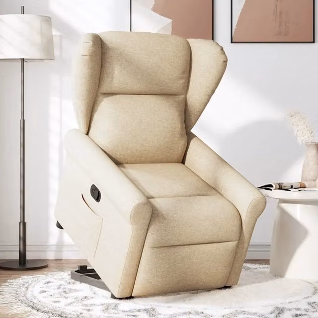 Poltrona Alzapersona Reclinabile vidaXL in Tessuto Beige con Assistenza Elettrica per Senior