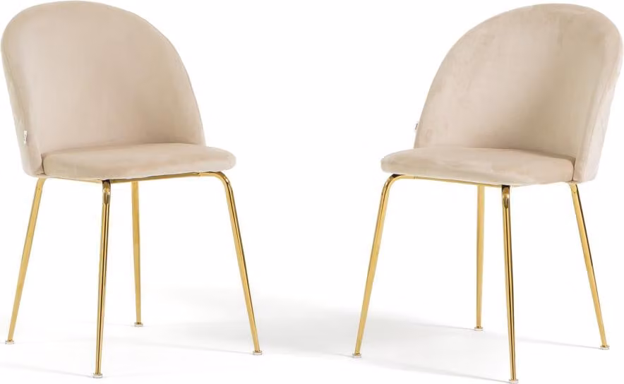 Set di 2 sedie da pranzo imbottite, gambe in metallo, design elegante per cucina, sala da pranzo, bar e ristoranti SARA - crema/oro