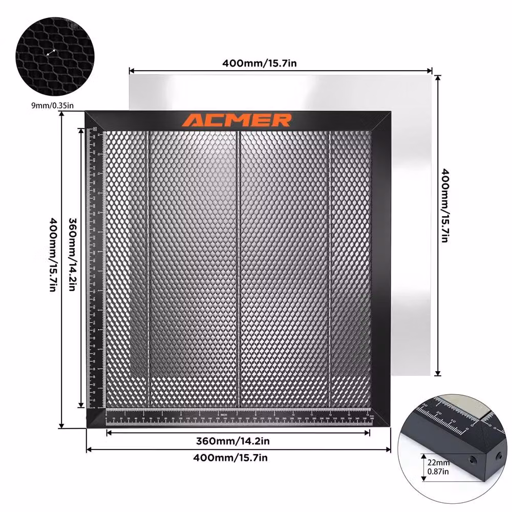 Taglio laser - Piano di lavoro a nido d'ape, 40x40 cm - Tavolo per inciditrici laser - Adatto per laser CO2 e a diodi - Piattaforma in metallo per taglio e incisione