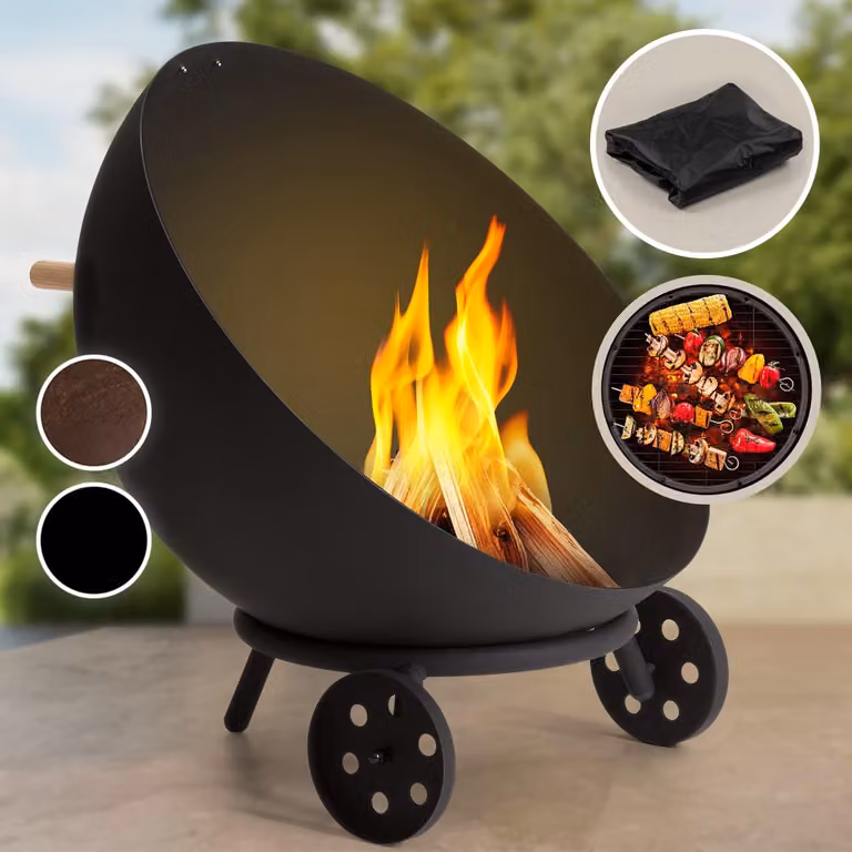 Braciere da esterno - 70 cm, acciaio nero - modello cilindrico - cesta portatile per il fuoco