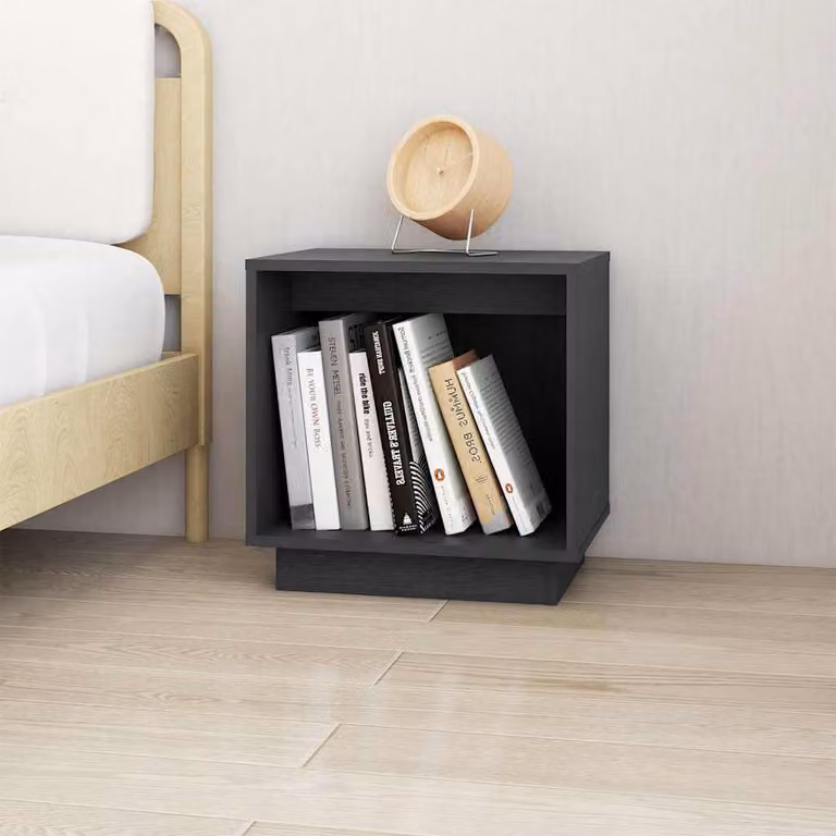 Comodino moderno vidaXL in legno massello di pino grigio L 40 cm, P 30 cm, H 40 cm