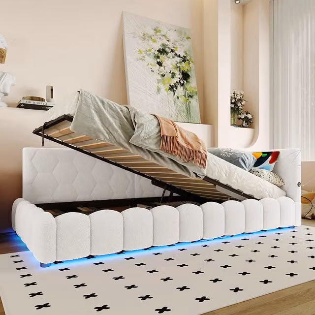 Letto giorno 90x200cm - Xylo - bianco, LED, USB-C, idraulico, pile
