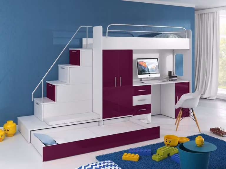 Doppelstockbett Etagenbett Bett Schreibtisch +Schrank Multifunktion Hochbett