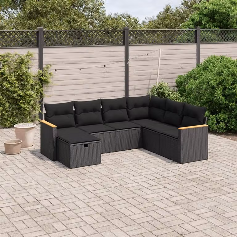 Maison Exclusive - Set da giardino 7 pezzi con cuscini in polyrattan nero