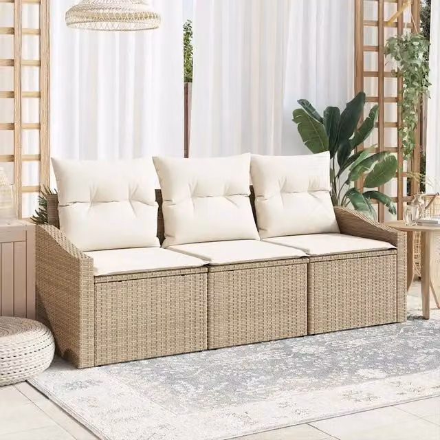 Set di divani da giardino vidaXL in rattan e metallo beige con cuscini inclusi