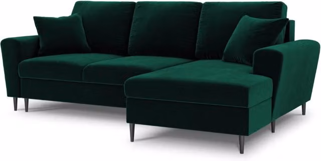 Divano angolare convertibile con contenitore Kyoto di Cosmopolitan Design, modello a 4 posti in velluto verde bottiglia, lato destro, L: 241 cm, P: 145 cm, H: 88 cm – 1