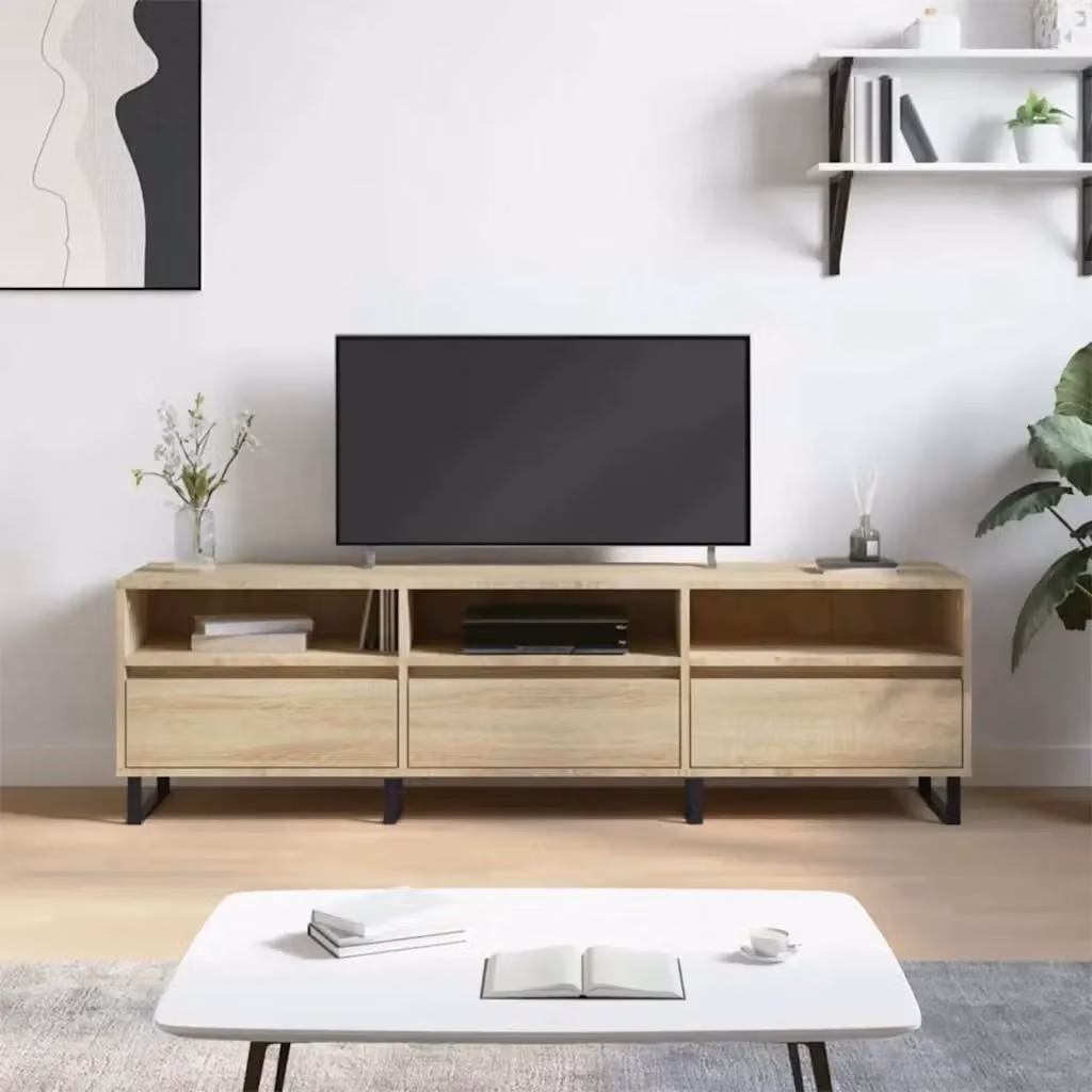 Mobile TV moderno in legno multistrato color rovere con finitura opaca L 150 cm x P 30 cm x H 44,5 cm – 2