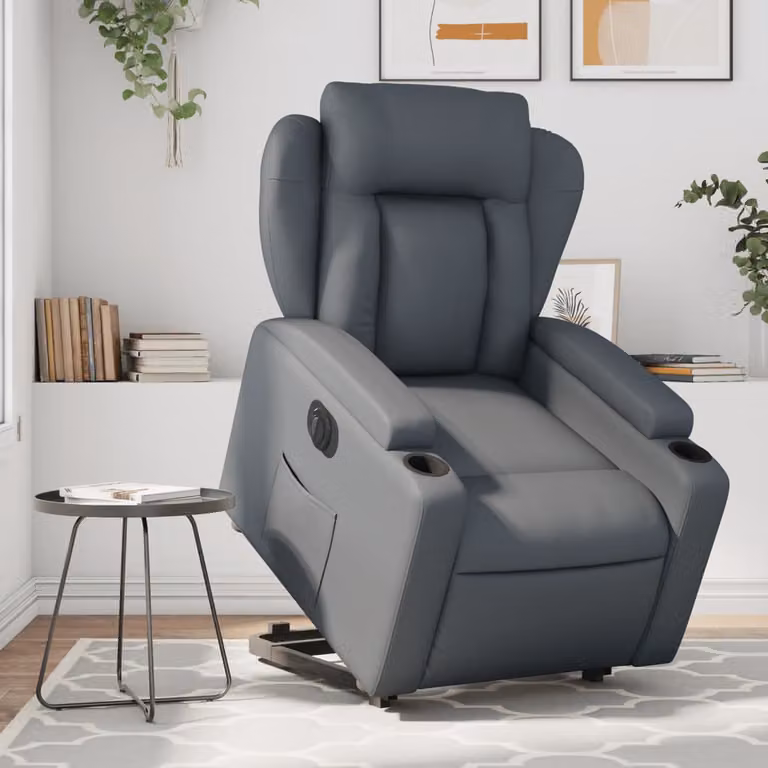 Poltrona Alzapersona Reclinabile vidaXL in Similpelle Grigia con Assistenza Elettrica per Senior