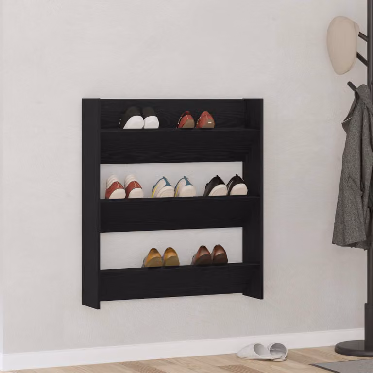 Scarpiera moderna vidaXL in legno e MDF nero con ripiani piatti L: 80 cm, P: 18 cm, H: 90 cm