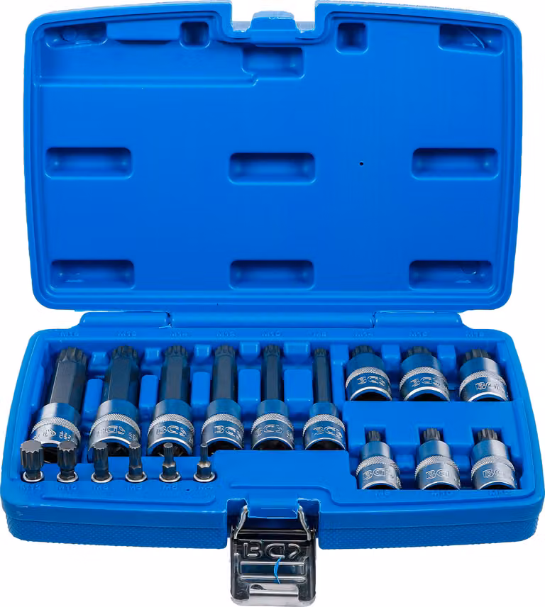 BGS 5172 | Set di bussole per bit | azionamento quadro 6,3 mm (1/4") / 12,5 mm (1/2") | multidente interno (per XZN) | 18 pz.