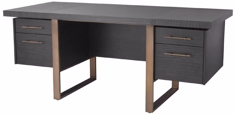 Scrivania Casa Padrino grigio antracite / bronzo 180 x 80 x h. 76 cm - Elegante scrivania in legno massiccio con 4 cassetti - Mobili da ufficio