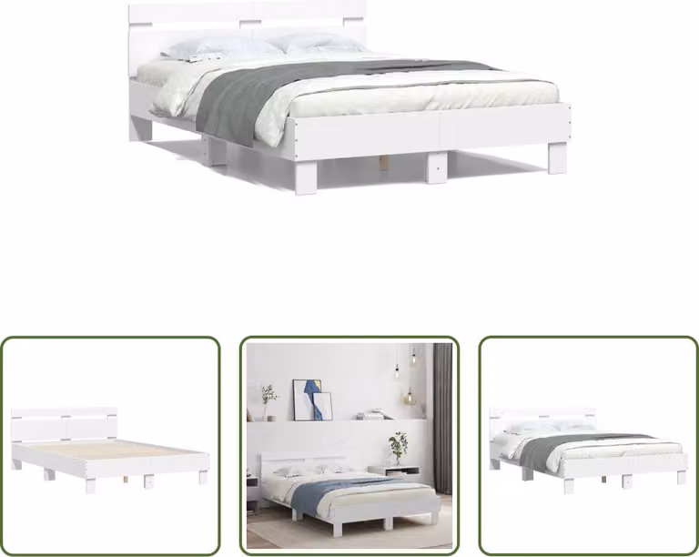 The Living Store Giroletto con testiera bianco 120x190 cm in materiale ligneo