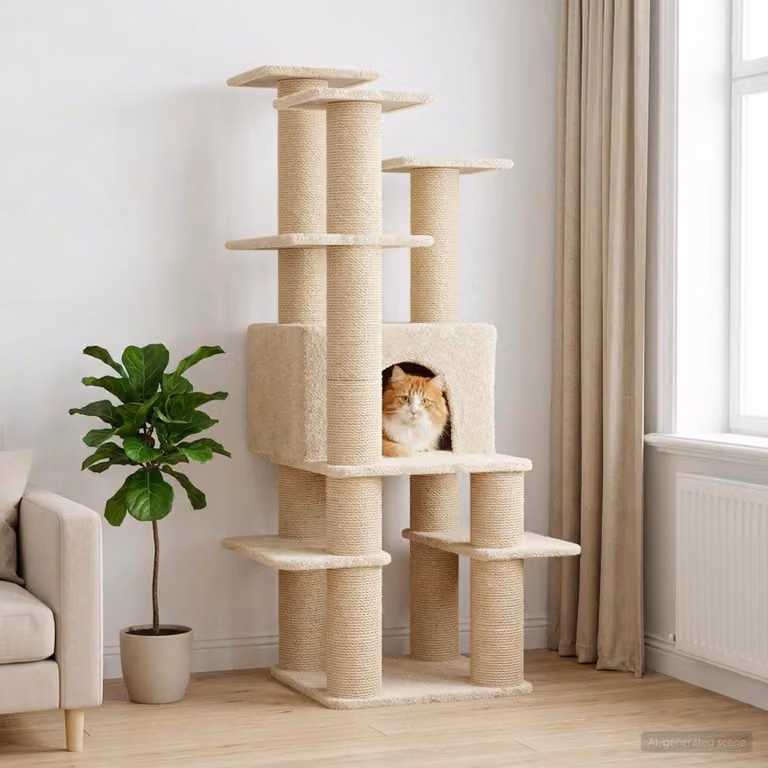 Albero per gatti vidaXL con pali in sisal beige Altezza: 161 cm