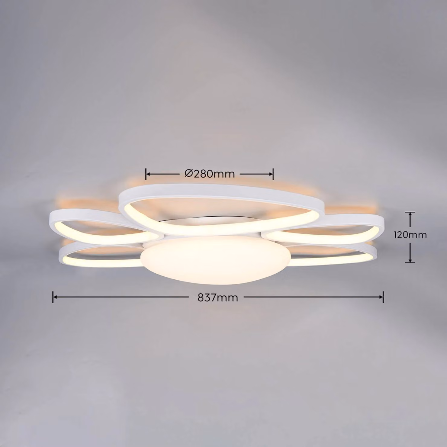 Trio Lighting Plafoniera soffitto Amelio, dimmerabile, Bianco / Opale, Soggiorno / Sala da pranzo, Plastica, Moderno, Plafoniera