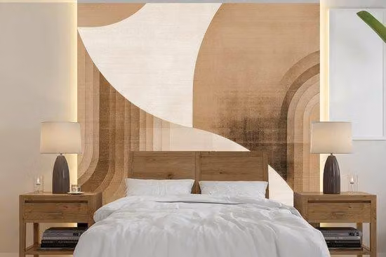 Banner fotografico in stile retrò - Motivi geometrici - Tonalità terrose - Larghezza 350 cm x Altezza 350 cm