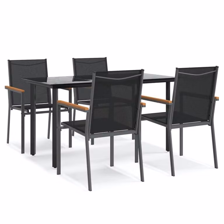 Set da Pranzo da Giardino 5 pz Nero in Textilene e Acciaio