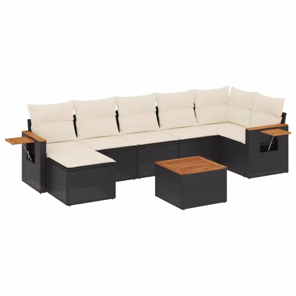 vidaXL Set Divani da Giardino a L in Polyrattan Nero con 8 Pezzi e Cuscini Imbottiti – 2