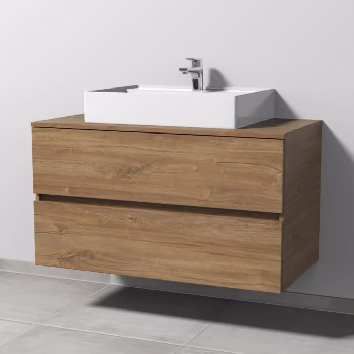 Set Sanipa Solo One angolare in Vetroceramica, 100 cm, composto da lavabo in Vetroceramica e mobile sottolavabo con 2 cassetti