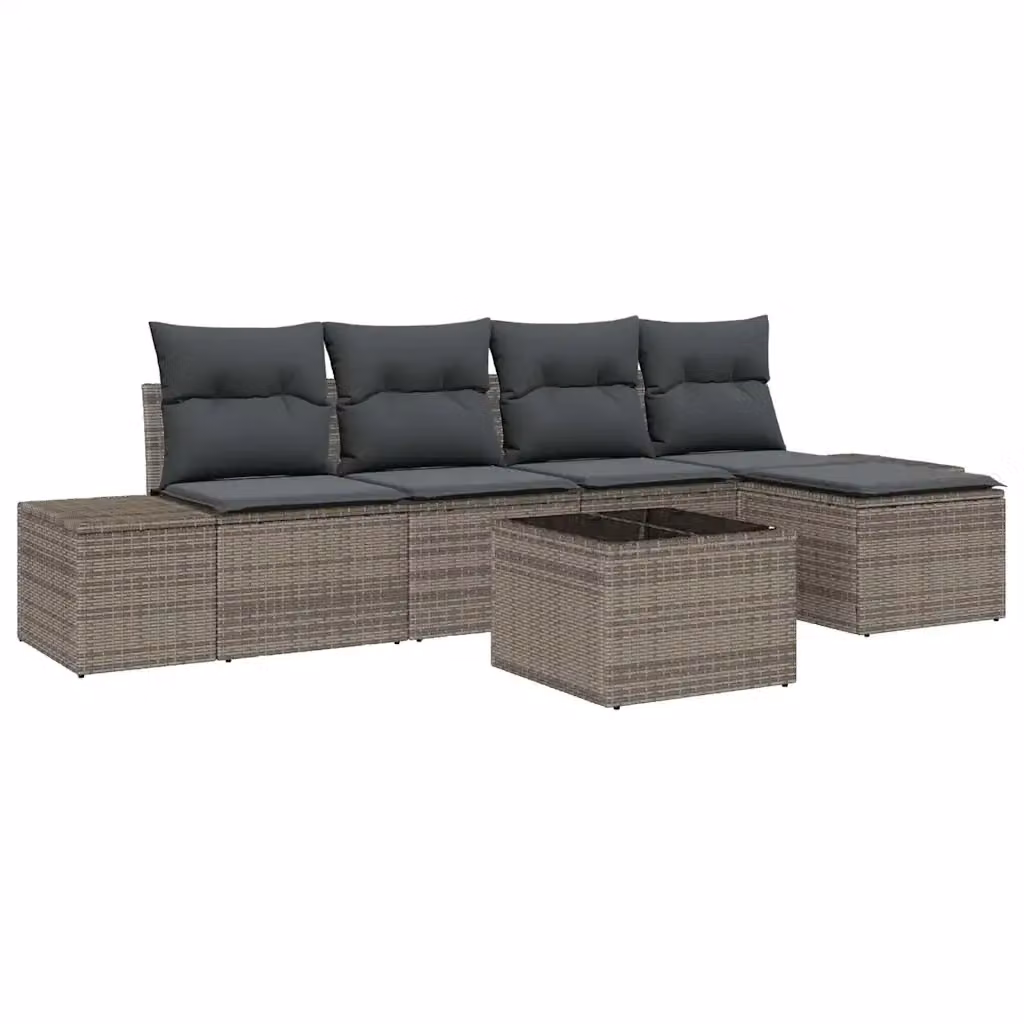 Set Divano da Giardino vidaXL 5 Pezzi a Forma di L in Polyrattan Grigio con Cuscini e Tavolino – 2