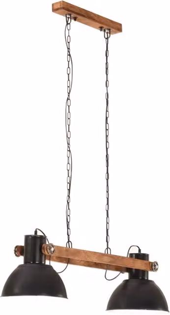 Lampada a Sospensione Industriale in Metallo e Legno Nera e Marrone, Attacco E27, 25 W, Altezza: 109 cm