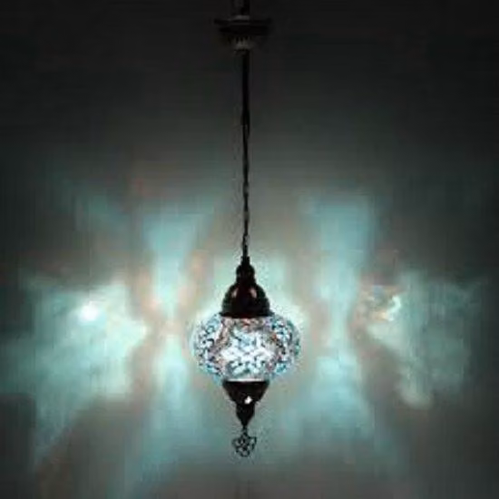 Lampada a sospensione Mozaïek Lampada proveniente dalla Turchia, realizzata a mano, Ø 13 cm, altezza 53 cm, E14 LED, blu