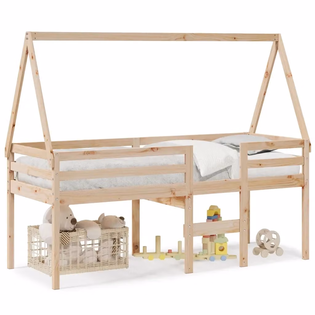 Letto a soppalco singolo con struttura a casetta vidaXL in legno massello di pino non trattato L/P/H: 190 x 80 x 95,5 cm – 2