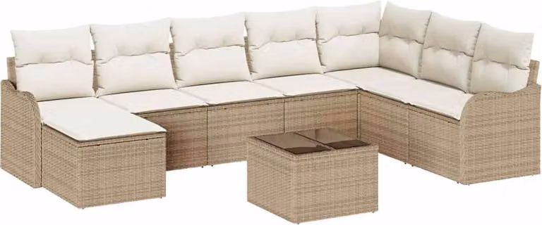 Set Divano da Giardino con cuscino 9 pcs Beige Poly Rattan