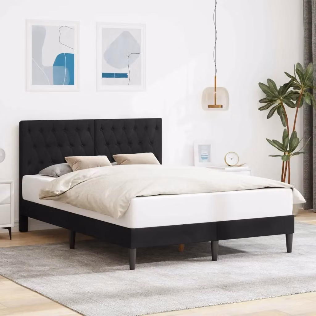 Letto matrimoniale moderno DESIGN IN in velluto nero con testiera, L/P/H: 144 x 200 x 96 cm – 2