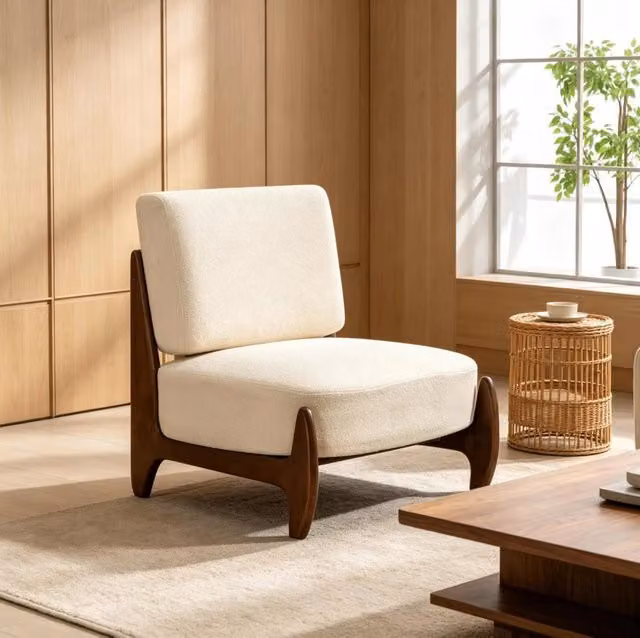 Poltrona lounge 72x73.5x81 cm imbottita in ciniglia poliestere crema