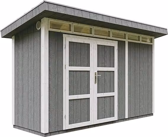 Casetta da Giardino Timbela M902A-Cavern Steel di Qualità Premium, Grigia, L: 411 cm, P: 161 cm, H: 239 cm