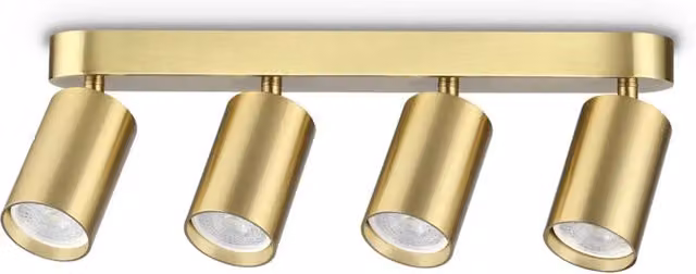 Plafoniera Dynamite Ideal Lux in metallo color ottone con 4 luci GU10 dimmerabile e orientabile