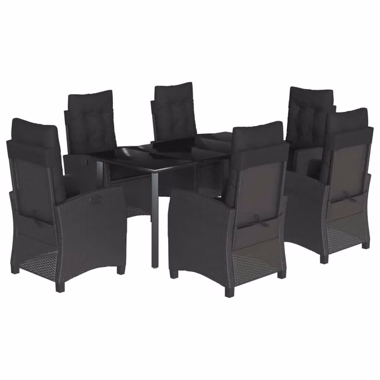 Set da Pranzo da Giardino 7 pz Nero con Cuscini in Polyrattan