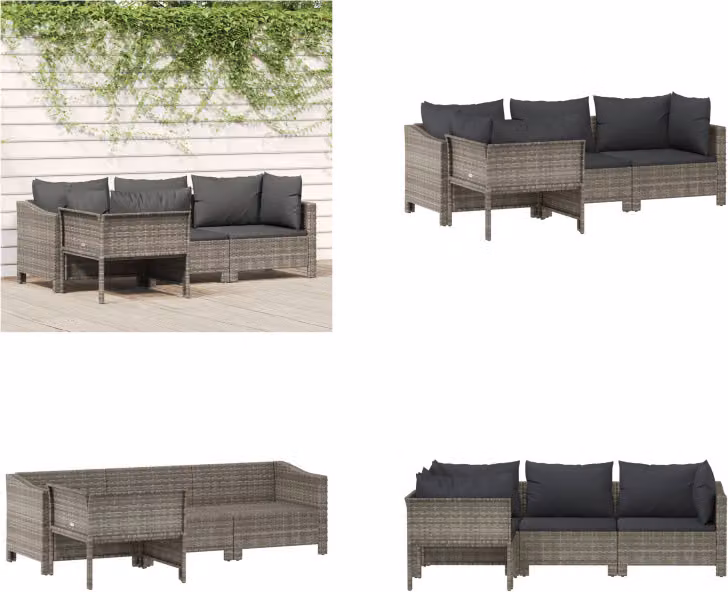 vidaXL Set salotto da giardino 4 pezzi con cuscini in poly rattan grigio - Set salotto da giardino - Set salotto da giardino - Set arredamento da giardino